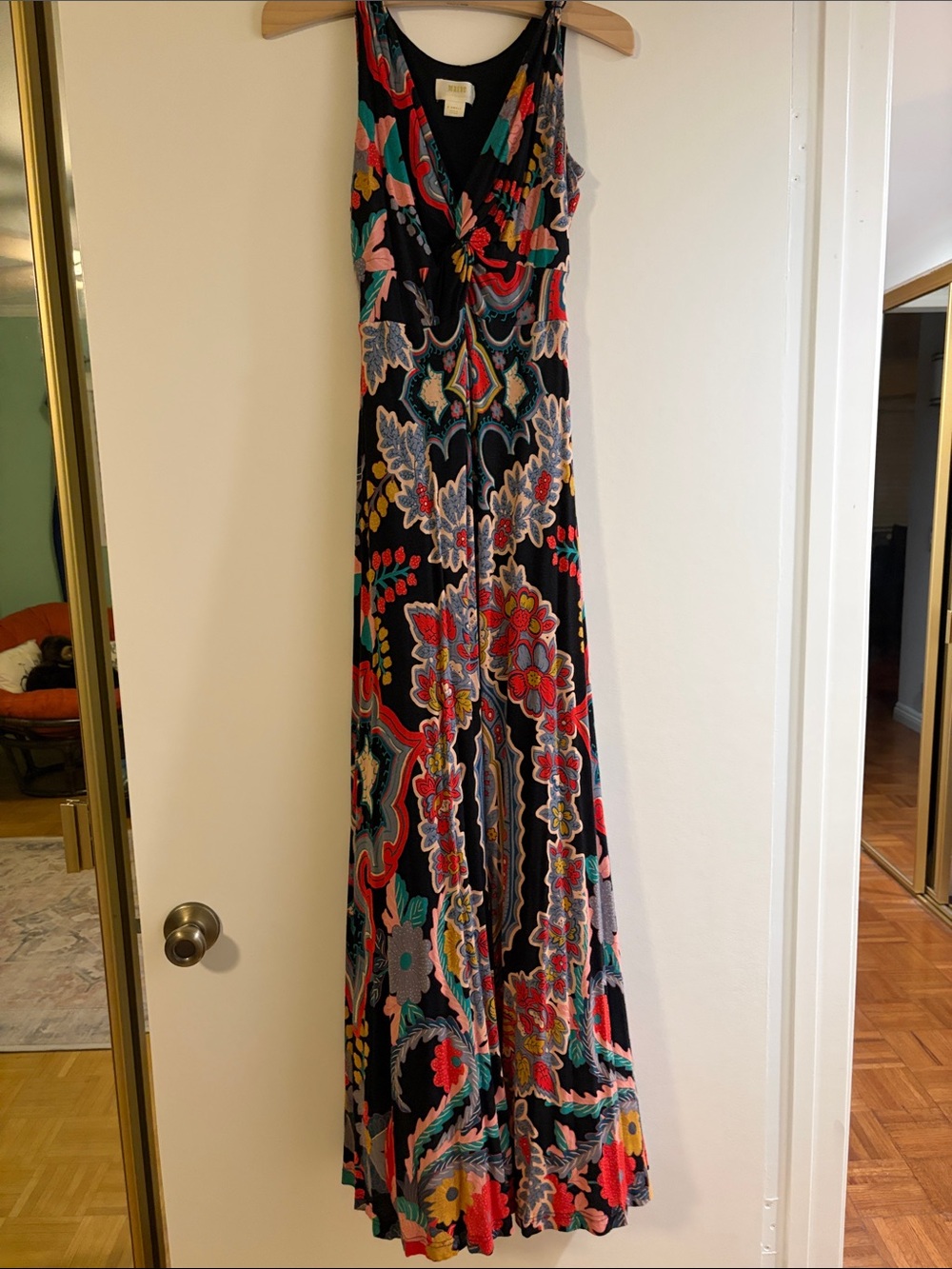 Mauve Black Floral Print Maxi Dress